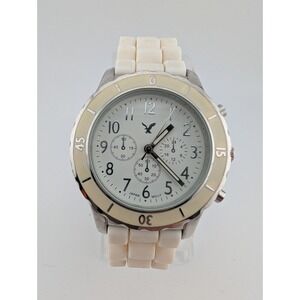 American Eagle Outfitters Watch Women 36mm Case White Silicone Band- New Battery